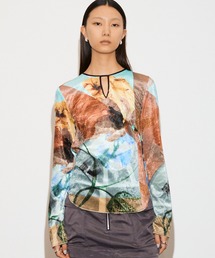 PRE-SENT PRINT VELOUR TOPS / プレゼントプリントベロアトップス