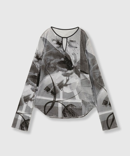 PRE-SENT PRINT VELOUR TOPS / プレゼントプリントベロアトップス（T