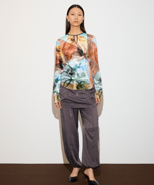 PRE-SENT PRINT VELOUR TOPS / プレゼントプリントベロアトップス（T