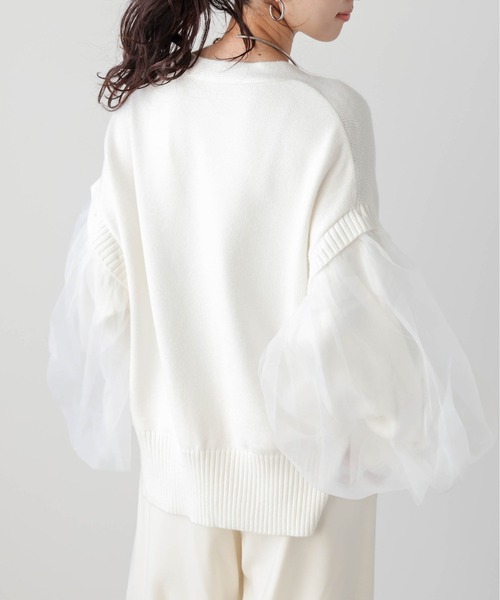 AMELY(エミリー)の「チュールスリーブ2wayニットカーディガン(カーディガン/ボレロ・レディース・ホワイト/ブラック/ピンク・フリー)」の4枚目の写真