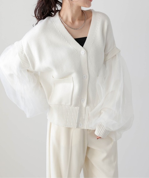 AMELY(エミリー)の「チュールスリーブ2wayニットカーディガン(カーディガン/ボレロ・レディース・ホワイト/ブラック/ピンク・フリー)」の7枚目の写真