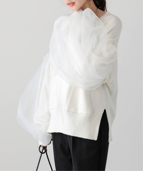 AMELY(エミリー)の「チュールスリーブ2wayニットカーディガン(カーディガン/ボレロ・レディース・ホワイト/ブラック/ピンク・フリー)」の9枚目の写真