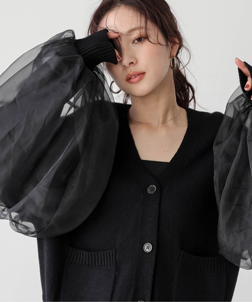 AMELY(エミリー)の「チュールスリーブ2wayニットカーディガン(カーディガン/ボレロ・レディース・ホワイト/ブラック/ピンク・フリー)」の14枚目の写真