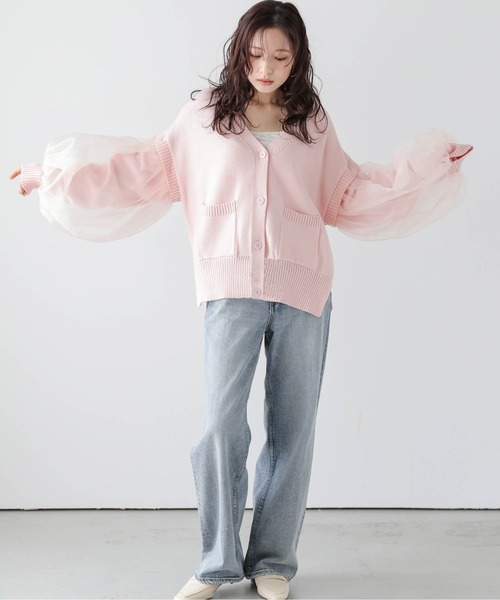 AMELY(エミリー)の「チュールスリーブ2wayニットカーディガン(カーディガン/ボレロ・レディース・ホワイト/ブラック/ピンク・フリー)」の18枚目の写真