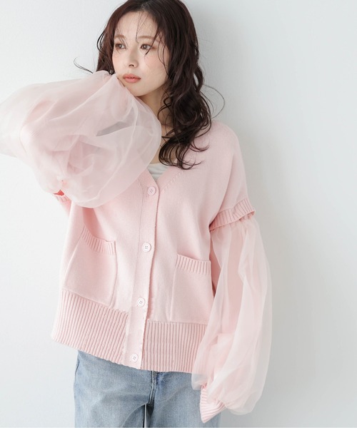 AMELY(エミリー)の「チュールスリーブ2wayニットカーディガン(カーディガン/ボレロ・レディース・ホワイト/ブラック/ピンク・フリー)」の21枚目の写真