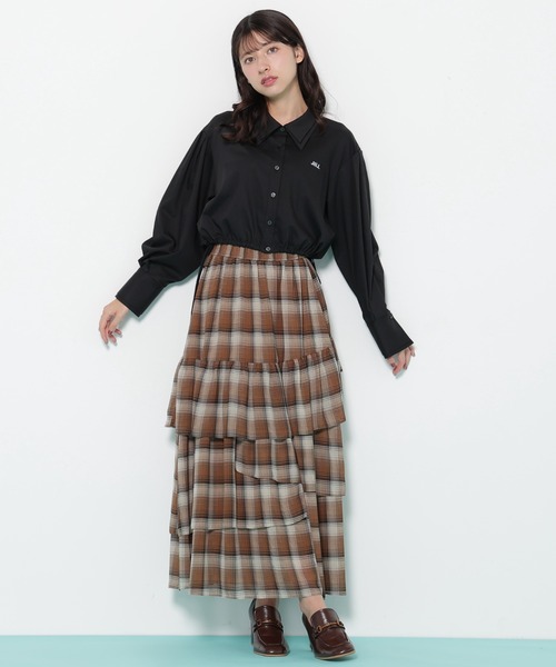 JILL by JILL STUART(ジルバイジルスチュアート)の「◇アシメティアードスカート(スカート・レディース・ホワイト/ブラウン系その他/ブラック・FREE)」の1枚目の写真