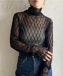 She's Closet（シーズクローゼット）の「ハイネック長袖シースルー/ジャガードシアーカットソートップス（Tシャツ/カットソー・レディース）」