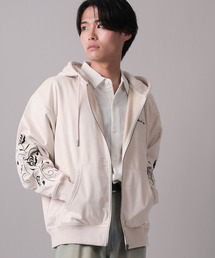 SlashDate（スラッシュデイト）の「【70】カットスウェード フラワー袖刺繍 裏起毛 ジップパーカー（パーカー）」