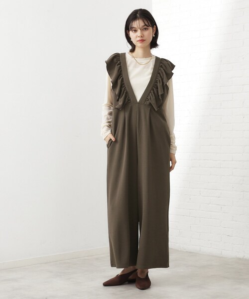 THE SHOP TK （ザ ショップ ティーケー ）の「【シーズンレス】フリルオールインワン（サロペット/オーバーオール・レディース・ダークブラウン/ブラック・13/12）」の2枚目の写真