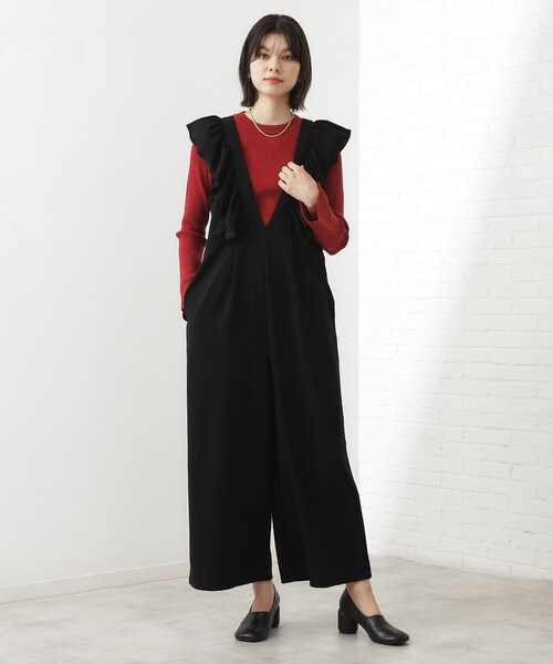 THE SHOP TK （ザ ショップ ティーケー ）の「【シーズンレス】フリルオールインワン（サロペット/オーバーオール・レディース・ダークブラウン/ブラック・13/12）」の3枚目の写真