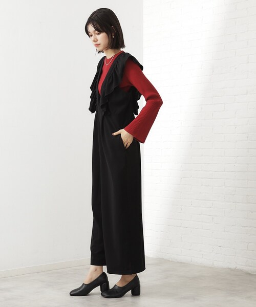 THE SHOP TK （ザ ショップ ティーケー ）の「【シーズンレス】フリルオールインワン（サロペット/オーバーオール・レディース・ダークブラウン/ブラック・13/12）」の4枚目の写真