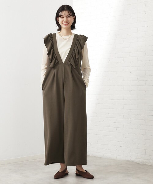 THE SHOP TK （ザ ショップ ティーケー ）の「【シーズンレス】フリルオールインワン（サロペット/オーバーオール・レディース・ダークブラウン/ブラック・13/12）」の7枚目の写真
