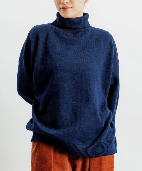 お値下げ  ネイビー セーター Neucon/ニューコン】ツイストZIPデザインオーバサイズクルーネック