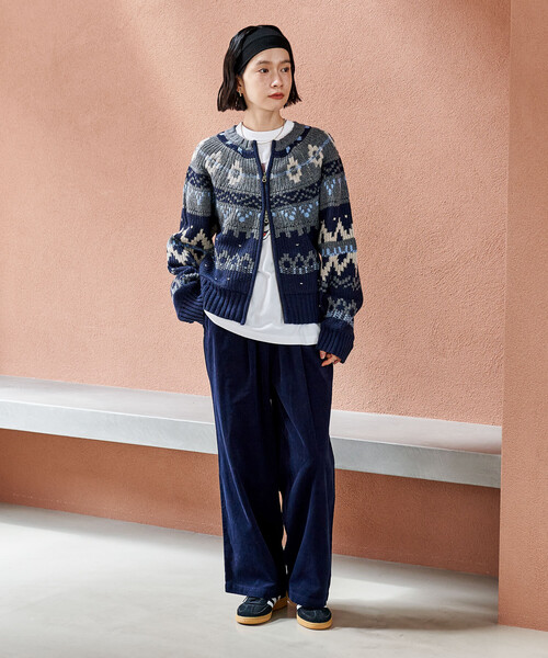 セール】ノルディック ジップショートニットカーデ（カーディガン