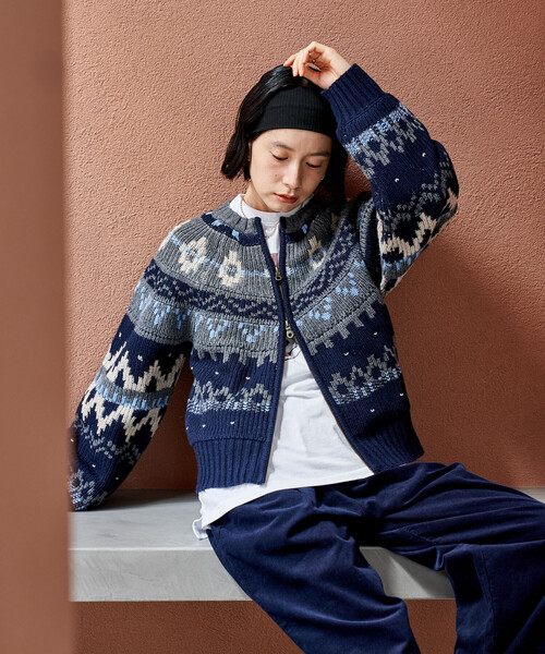セール】ノルディック ジップショートニットカーデ（カーディガン