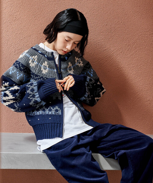 セール】ノルディック ジップショートニットカーデ（カーディガン