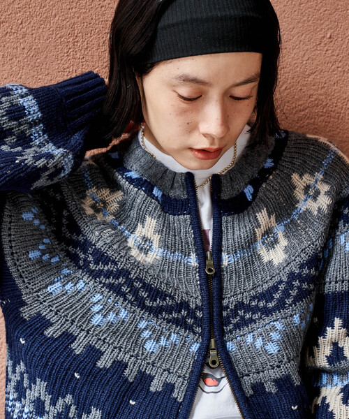 セール】ノルディック ジップショートニットカーデ（カーディガン