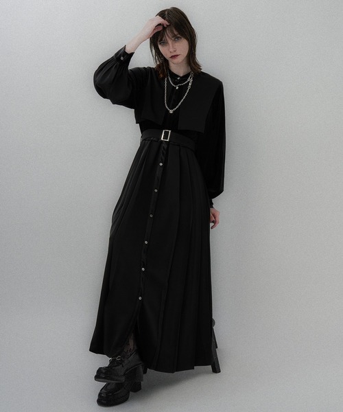 HARE（ハレ）の「マルチマテリアルプリーツワンピース(HARE)（ワンピース・レディース・ブルー/ブラック/バーガンディー・FREE）」の5枚目の写真