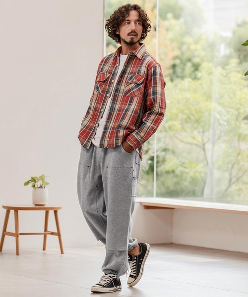 mp14290-ダブルニーワイドスウェットパンツ(HLCM0219)（スウェット