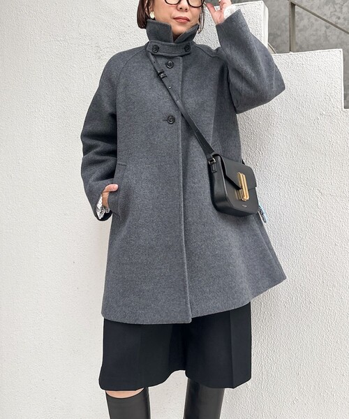 nagi様グレーコート36 nagi様グレーコート36 大きい胸専用】ウール混ノーカラーロングコート