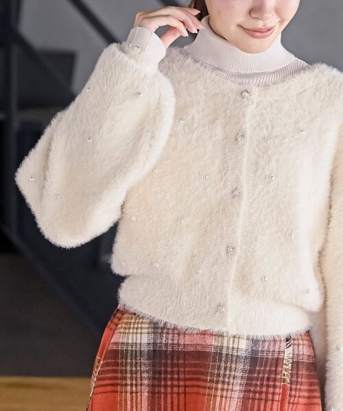 最終値下げ　美品　ルネ　カーディガン　ボレロ　ニット　パール 美品☆René /ルネ 半袖ニットダブルジップ パール ボレロ カーディガン