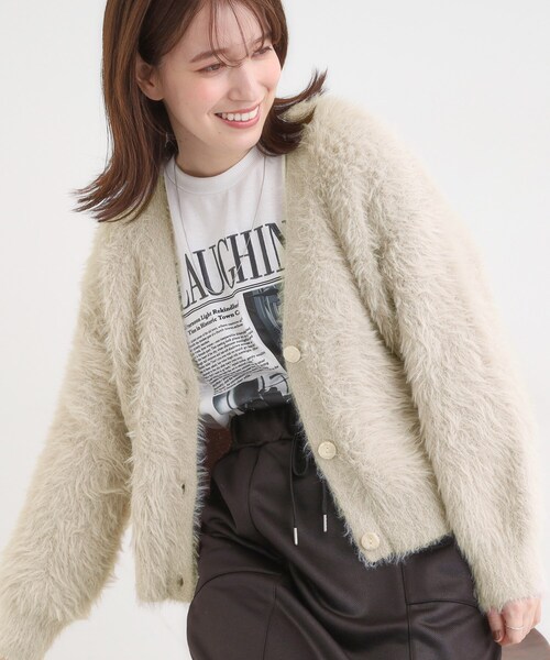 Cutie Blonde（キューティーブロンド）の「フェザーVネックカーディガン（カーディガン/ボレロ・レディース・ブラウン系その他/ブルー/グレー/オフホワイト/ピンク・00）」の2枚目の写真