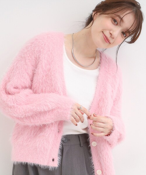 Cutie Blonde（キューティーブロンド）の「フェザーVネックカーディガン（カーディガン/ボレロ・レディース・ブラウン系その他/ブルー/グレー/オフホワイト/ピンク・00）」の5枚目の写真