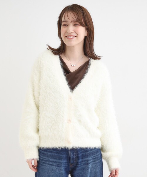 Cutie Blonde（キューティーブロンド）の「フェザーVネックカーディガン（カーディガン/ボレロ・レディース・ブラウン系その他/ブルー/グレー/オフホワイト/ピンク・00）」の6枚目の写真