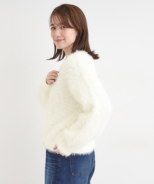 Cutie Blonde（キューティーブロンド）の「フェザーVネックカーディガン（カーディガン/ボレロ・レディース・ブラウン系その他/ブルー/グレー/オフホワイト/ピンク・00）」の7枚目の写真