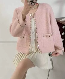 イタリア製 モヘヤ混 モスキーノ ノーカラージャケット ピンク チェーン 40 ノーカラージャケット（ピンク/桃色系）ファッション通販 - ZOZOTOWN