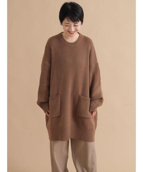 sm2rhythm（サマンサモスモスリズム）の「モヘヤライクニットチュニックワンピース（ワンピース・レディース・ブラウン/チャコールグレー・F）」の2枚目の写真