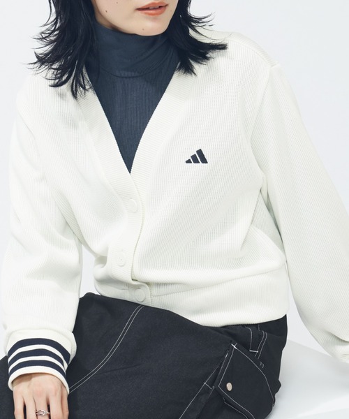 adidas（アディダス）の「【adidas×アルペン限定モデル】アディダス adidas クォーターニット ルーズフィット カーディガン（カーディガン/ボレロ・レディース・オフホワイト/ブラウン・S/M/L/XL）」の3枚目の写真
