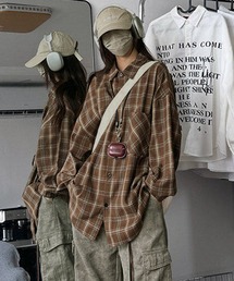 lulufa（ルルファ）の「ユニセックス ルーズチェックシャツ 長袖/韓国 ストリート（シャツ/ブラウス）」