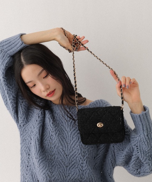 Heather（ヘザー）の「ツイードコンパクトBAG　607264（ショルダーバッグ・レディース・ブラック/アイボリー・ONE SIZE）」の2枚目の写真