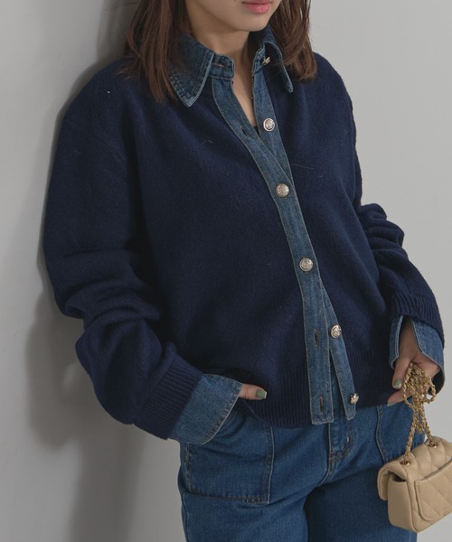 deux amour(ドゥーザムール)の「デニムドッキングニット(ニット/セーター・レディース・チャコールグレー/ライトグレー/ブラウン/ネイビー/ホワイト/ワインレッド・FREE)」の5枚目の写真