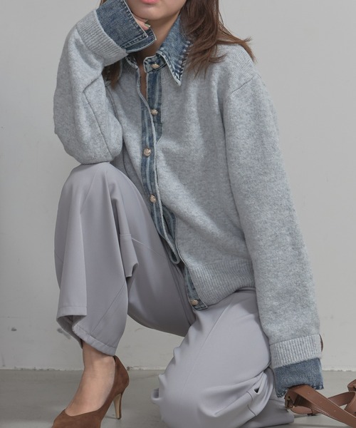 deux amour(ドゥーザムール)の「デニムドッキングニット(ニット/セーター・レディース・チャコールグレー/ライトグレー/ブラウン/ネイビー/ホワイト/ワインレッド・FREE)」の2枚目の写真