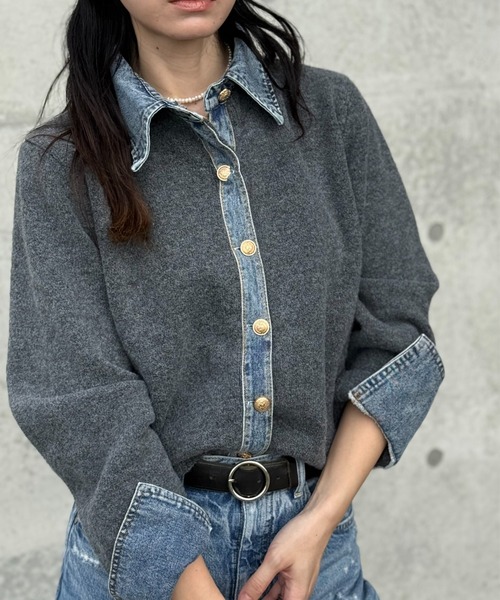 deux amour(ドゥーザムール)の「デニムドッキングニット(ニット/セーター・レディース・チャコールグレー/ライトグレー/ブラウン/ネイビー/ホワイト/ワインレッド・FREE)」の7枚目の写真