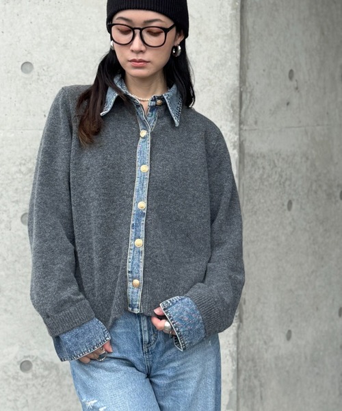 deux amour(ドゥーザムール)の「デニムドッキングニット(ニット/セーター・レディース・チャコールグレー/ライトグレー/ブラウン/ネイビー/ホワイト/ワインレッド・FREE)」の9枚目の写真