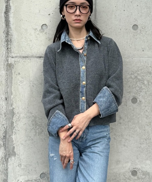 deux amour(ドゥーザムール)の「デニムドッキングニット(ニット/セーター・レディース・チャコールグレー/ライトグレー/ブラウン/ネイビー/ホワイト/ワインレッド・FREE)」の10枚目の写真