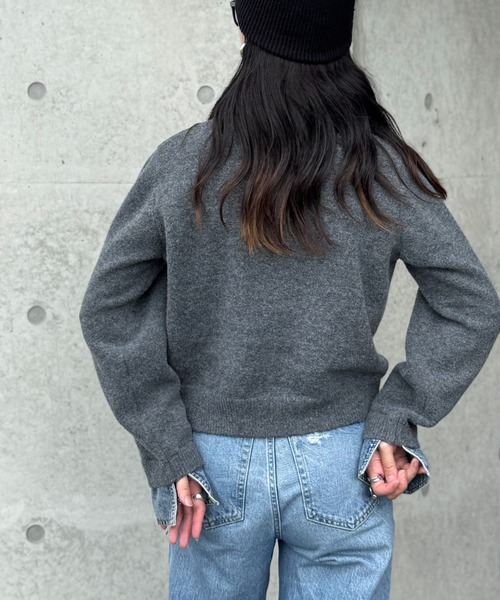 deux amour(ドゥーザムール)の「デニムドッキングニット(ニット/セーター・レディース・チャコールグレー/ライトグレー/ブラウン/ネイビー/ホワイト/ワインレッド・FREE)」の15枚目の写真