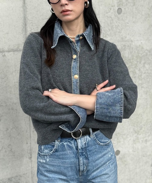 deux amour(ドゥーザムール)の「デニムドッキングニット(ニット/セーター・レディース・チャコールグレー/ライトグレー/ブラウン/ネイビー/ホワイト/ワインレッド・FREE)」の14枚目の写真