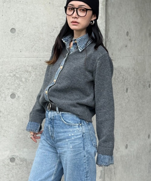 deux amour(ドゥーザムール)の「デニムドッキングニット(ニット/セーター・レディース・チャコールグレー/ライトグレー/ブラウン/ネイビー/ホワイト/ワインレッド・FREE)」の13枚目の写真