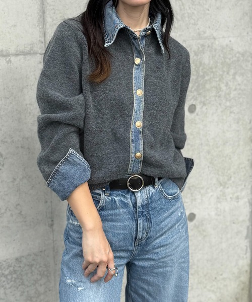 deux amour(ドゥーザムール)の「デニムドッキングニット(ニット/セーター・レディース・チャコールグレー/ライトグレー/ブラウン/ネイビー/ホワイト/ワインレッド・FREE)」の16枚目の写真