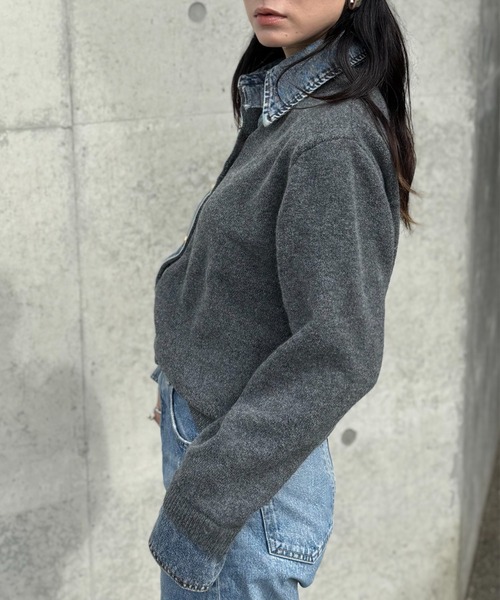 deux amour(ドゥーザムール)の「デニムドッキングニット(ニット/セーター・レディース・チャコールグレー/ライトグレー/ブラウン/ネイビー/ホワイト/ワインレッド・FREE)」の17枚目の写真