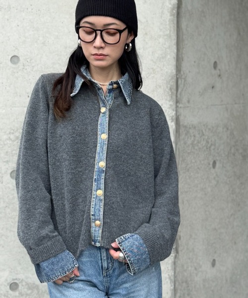 deux amour(ドゥーザムール)の「デニムドッキングニット(ニット/セーター・レディース・チャコールグレー/ライトグレー/ブラウン/ネイビー/ホワイト/ワインレッド・FREE)」の12枚目の写真
