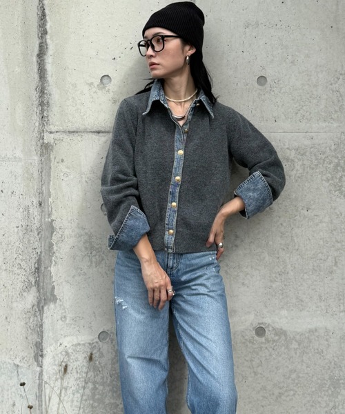 deux amour(ドゥーザムール)の「デニムドッキングニット(ニット/セーター・レディース・チャコールグレー/ライトグレー/ブラウン/ネイビー/ホワイト/ワインレッド・FREE)」の19枚目の写真