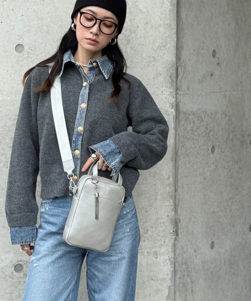 deux amour(ドゥーザムール)の「デニムドッキングニット(ニット/セーター・レディース・チャコールグレー/ライトグレー/ブラウン/ネイビー/ホワイト/ワインレッド・FREE)」の20枚目の写真