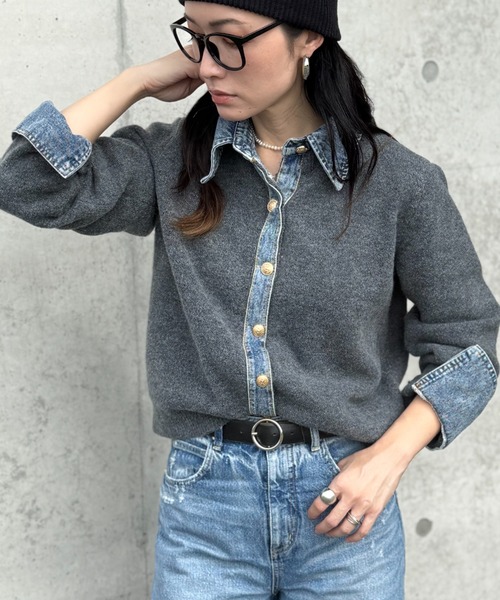 deux amour(ドゥーザムール)の「デニムドッキングニット(ニット/セーター・レディース・チャコールグレー/ライトグレー/ブラウン/ネイビー/ホワイト/ワインレッド・FREE)」の21枚目の写真