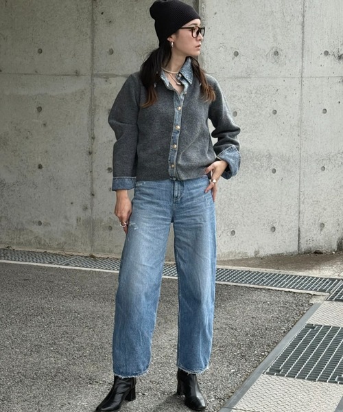 deux amour(ドゥーザムール)の「デニムドッキングニット(ニット/セーター・レディース・チャコールグレー/ライトグレー/ブラウン/ネイビー/ホワイト/ワインレッド・FREE)」の22枚目の写真