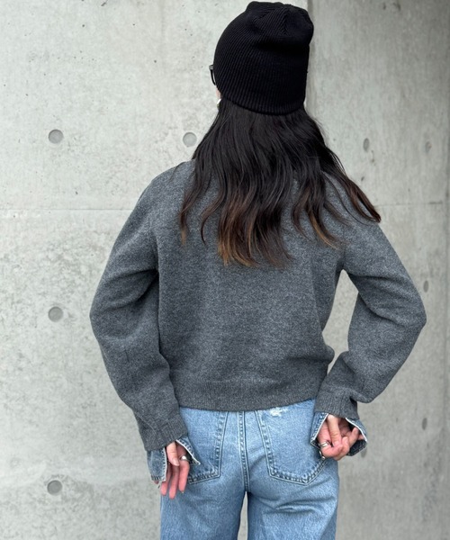 deux amour(ドゥーザムール)の「デニムドッキングニット(ニット/セーター・レディース・チャコールグレー/ライトグレー/ブラウン/ネイビー/ホワイト/ワインレッド・FREE)」の18枚目の写真